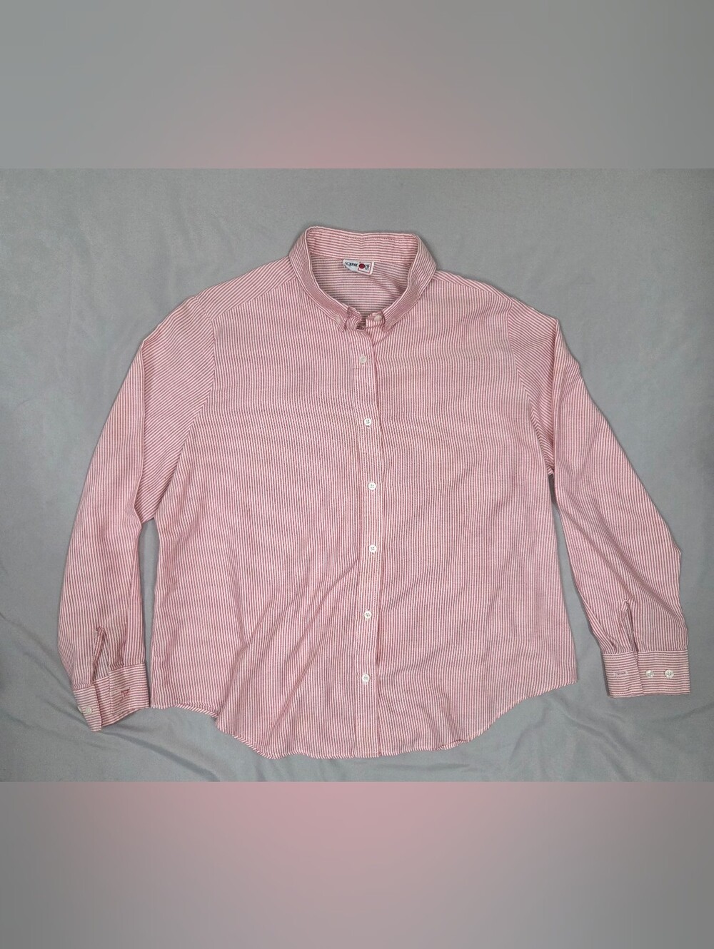 Vintage Square One Pink Red White Striped Button Down Shirt Long Sleeve